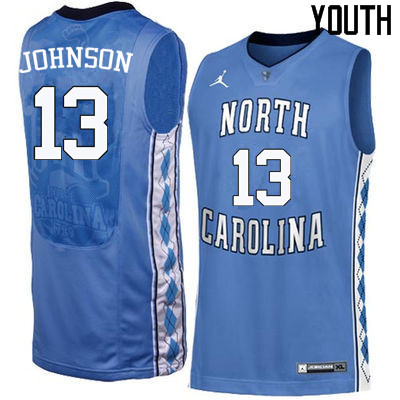 Youth #13 Cameron Johnson North Carolina Tar Heels College Basketball Jerseys Sale-Blue - Click Image to Close